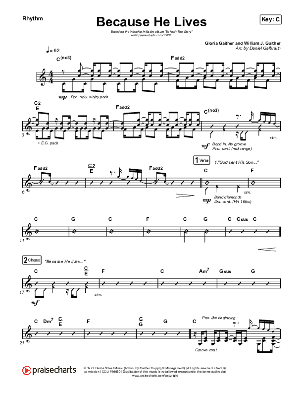 Because He Lives Rhythm Chart (The Worship Initiative / John Marc Kohl)