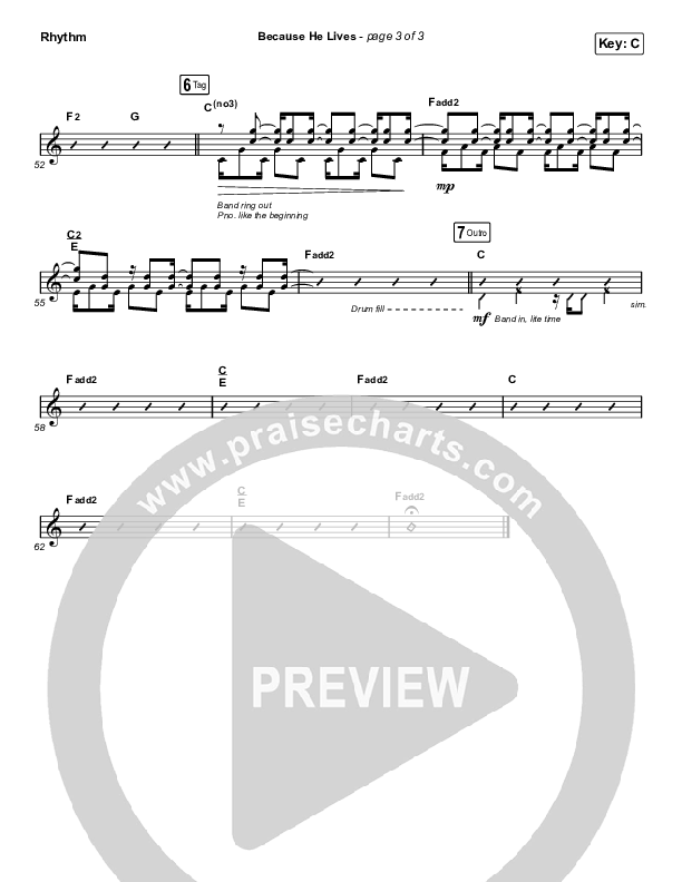 Because He Lives Rhythm Chart (The Worship Initiative / John Marc Kohl)