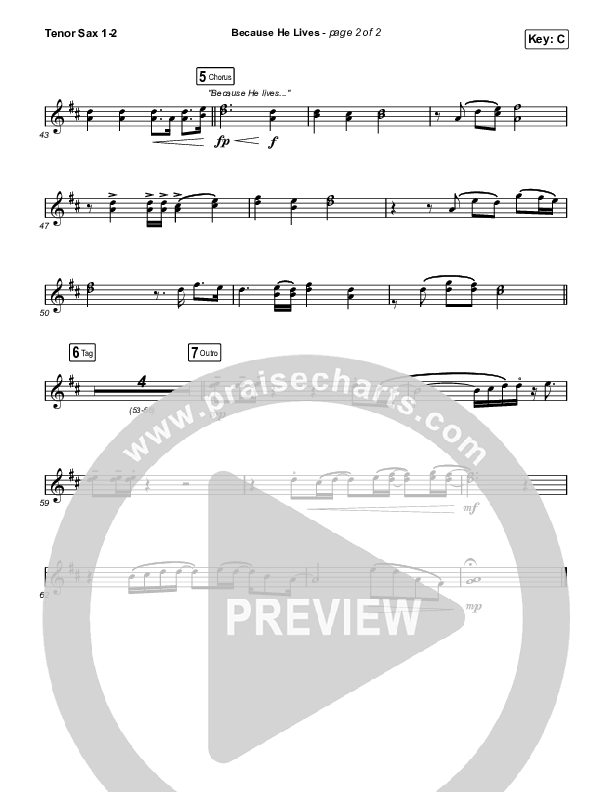 Because He Lives Tenor Sax 1/2 (The Worship Initiative / John Marc Kohl)