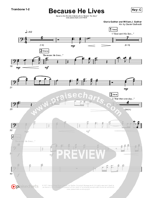 Because He Lives Trombone 1/2 (The Worship Initiative / John Marc Kohl)
