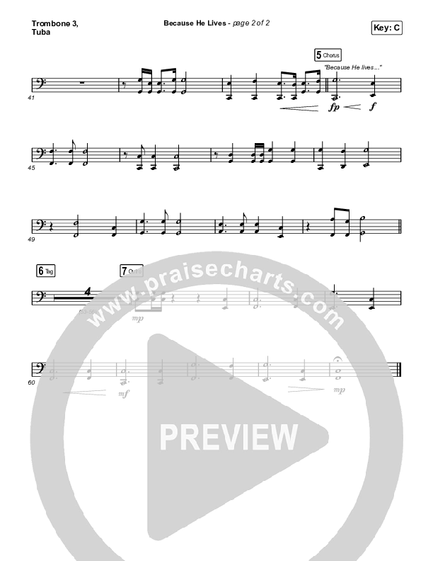 Because He Lives Trombone 3/Tuba (The Worship Initiative / John Marc Kohl)