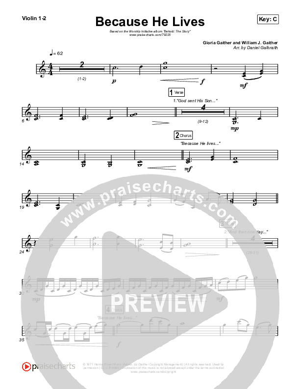 Because He Lives Violin 1/2 (The Worship Initiative / John Marc Kohl)