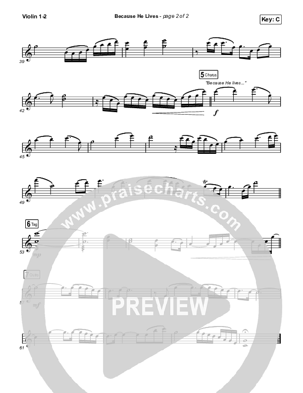 Because He Lives Violin 1/2 (The Worship Initiative / John Marc Kohl)