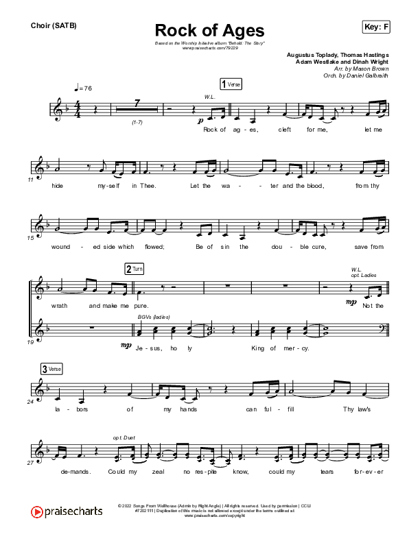 Rock Of Ages Choir Sheet (SATB) (The Worship Initiative / Dinah Wright / Grace Tanner)