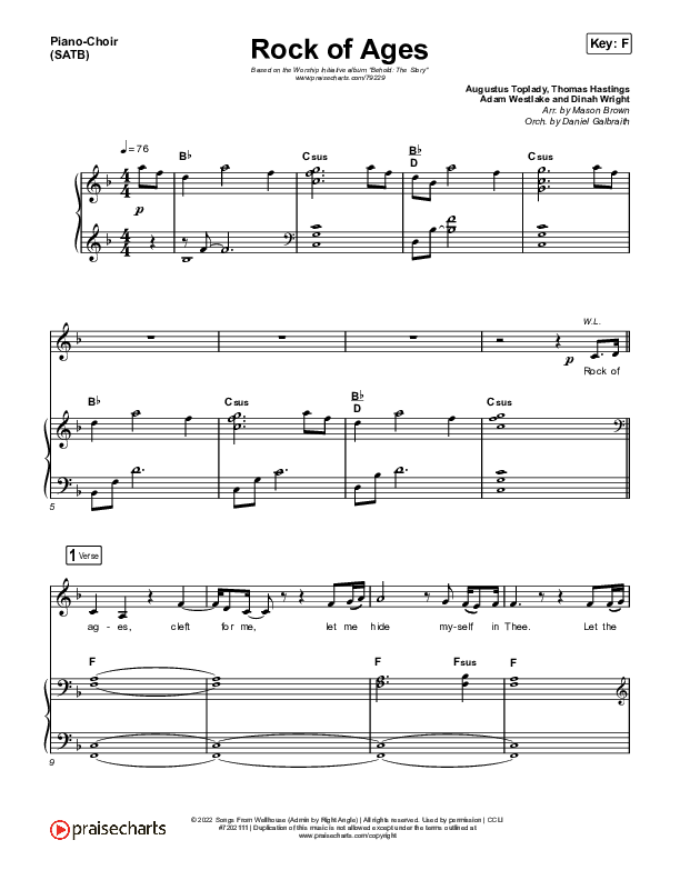 Rock Of Ages Piano/Vocal (SATB) (The Worship Initiative / Dinah Wright / Grace Tanner)
