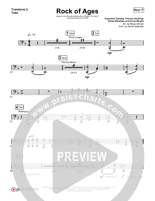 Rock Of Ages Trombone 3/Tuba (The Worship Initiative / Dinah Wright / Grace Tanner)