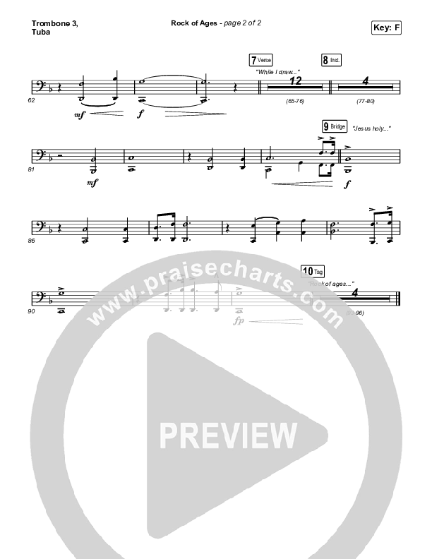 Rock Of Ages Trombone 3/Tuba (The Worship Initiative / Dinah Wright / Grace Tanner)