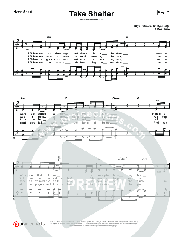 Take Shelter Hymn Sheet (Keith & Kristyn Getty / Skye Peterson)