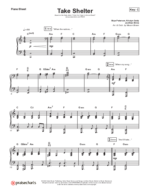 Take Shelter Piano Sheet (Keith & Kristyn Getty / Skye Peterson)