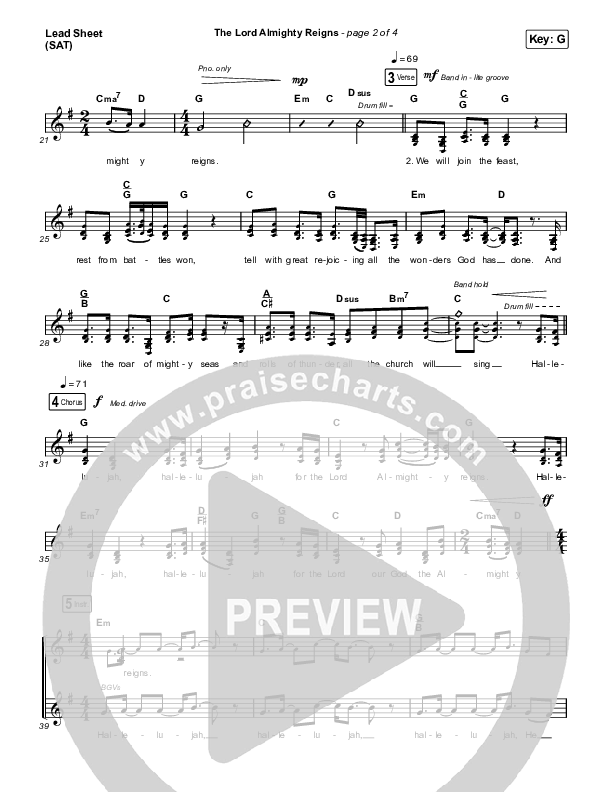 The Lord Almighty Reigns Lead Sheet (SAT) (Keith & Kristyn Getty)