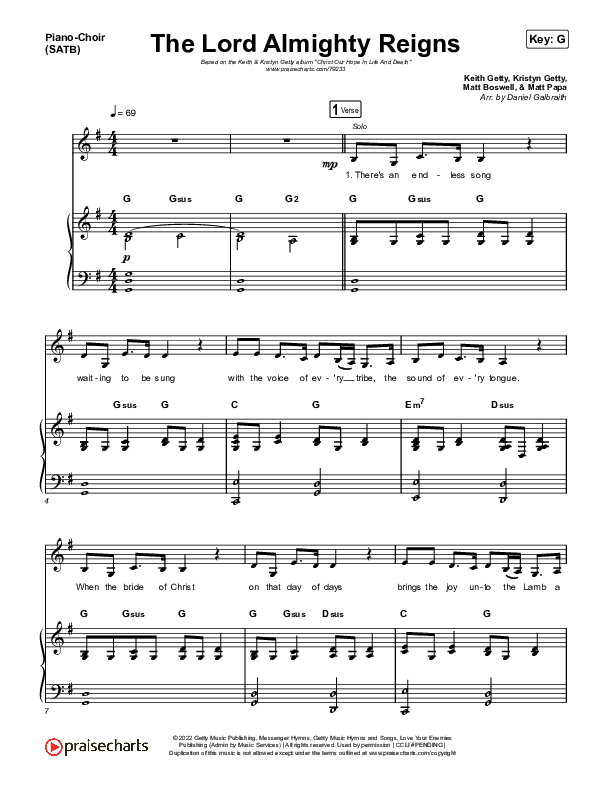The Lord Almighty Reigns Piano/Vocal (SATB) (Keith & Kristyn Getty)
