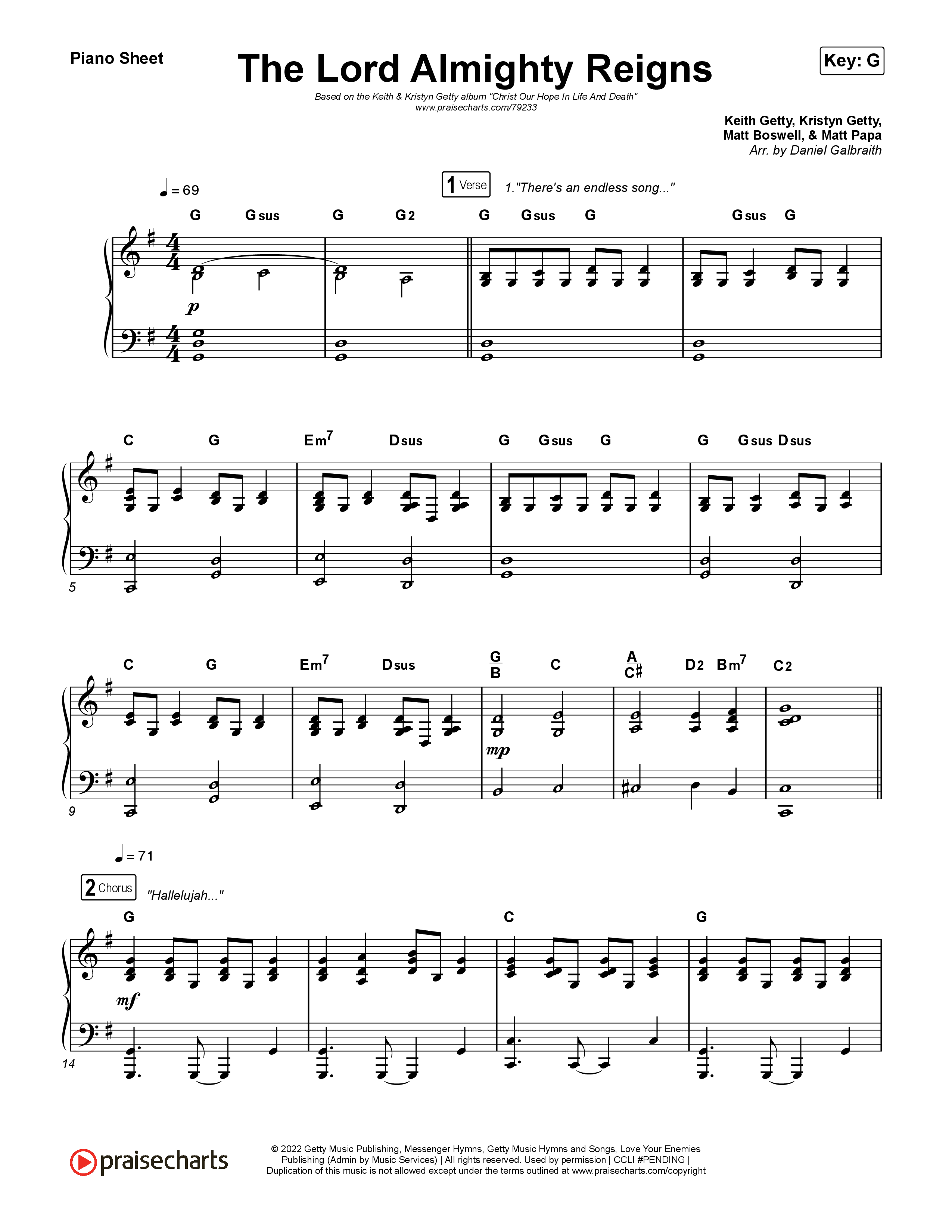 The Lord Almighty Reigns Piano Sheet (Keith & Kristyn Getty)