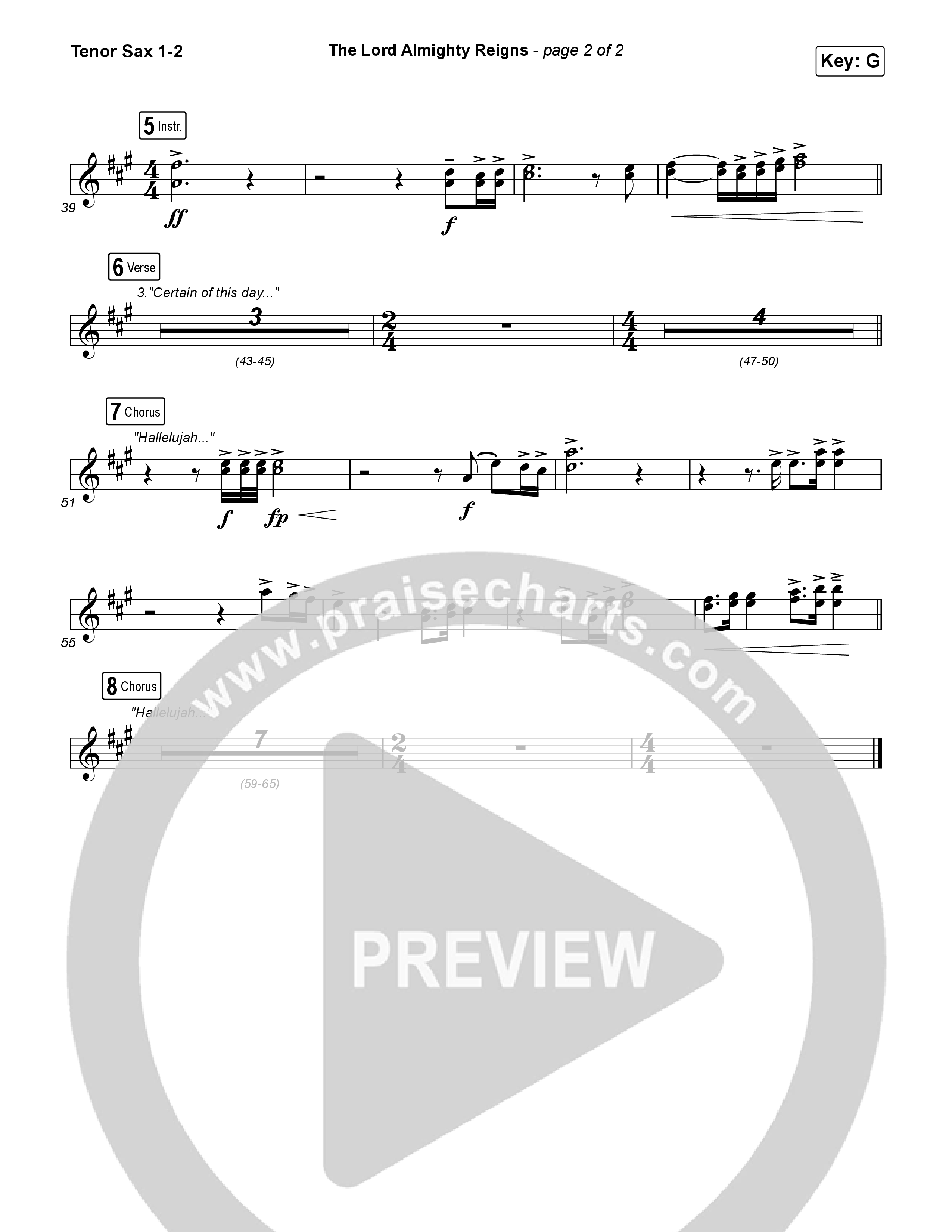 The Lord Almighty Reigns Tenor Sax 1/2 (Keith & Kristyn Getty)