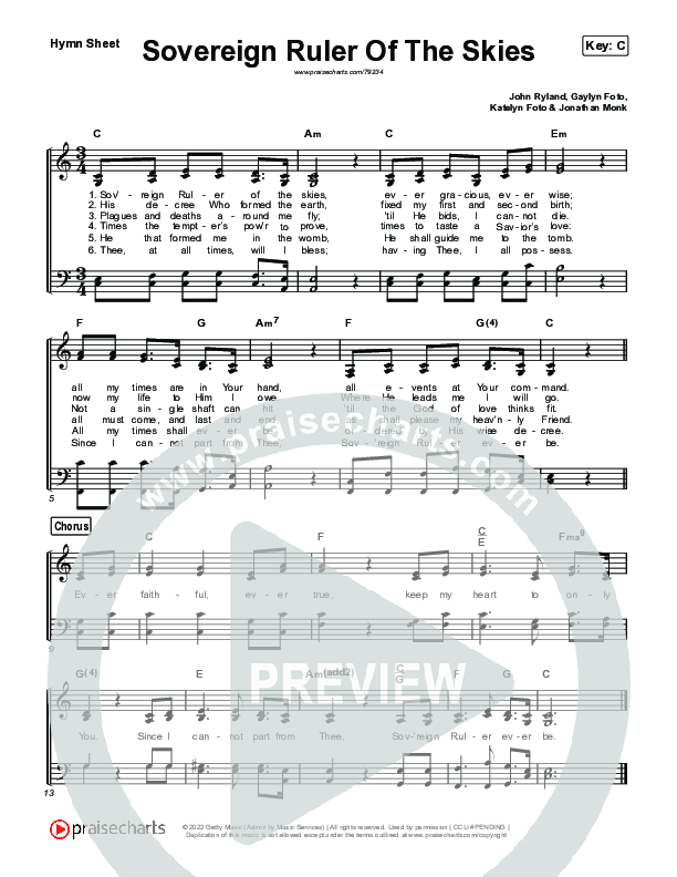 Sovereign Ruler Of The Skies Hymn Sheet (Keith & Kristyn Getty)