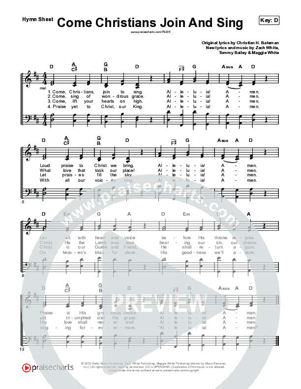 Come Christians Join And Sing (Live) Hymn Sheet (Keith & Kristyn Getty)