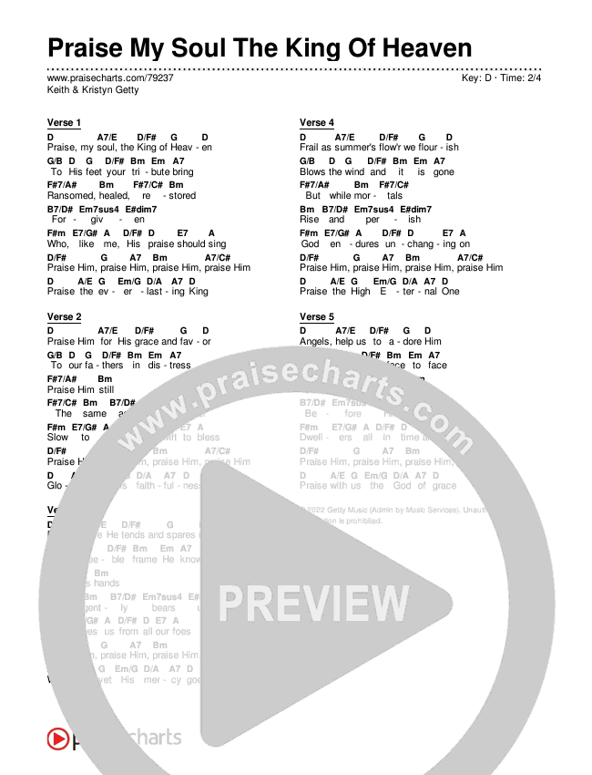 Praise My Soul The King Of Heaven Chords & Lyrics (Keith & Kristyn Getty)
