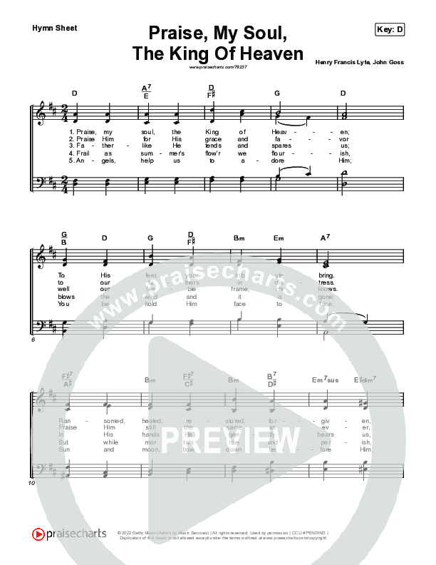 Praise My Soul The King Of Heaven Hymn Sheet (Keith & Kristyn Getty)