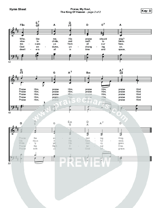 Praise My Soul The King Of Heaven Hymn Sheet (Keith & Kristyn Getty)