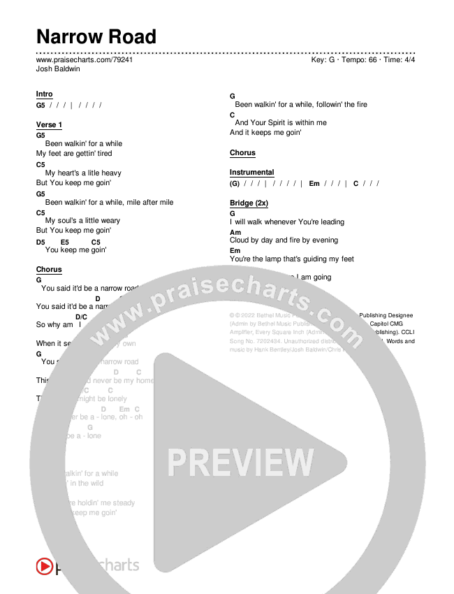 Narrow Road Chords & Lyrics (Josh Baldwin)