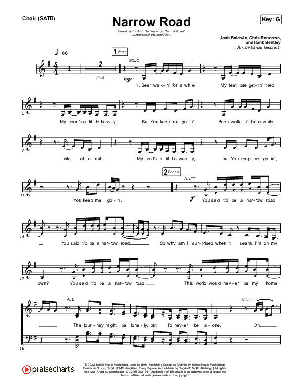 Narrow Road Choir Sheet (SATB) (Josh Baldwin)
