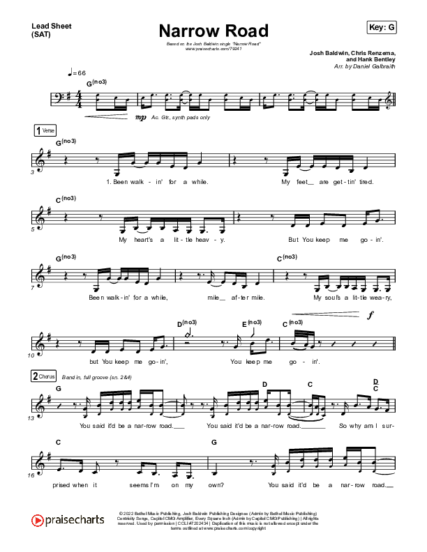 Narrow Road Lead Sheet (SAT) (Josh Baldwin)