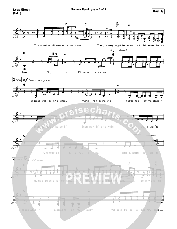 Narrow Road Lead Sheet (SAT) (Josh Baldwin)