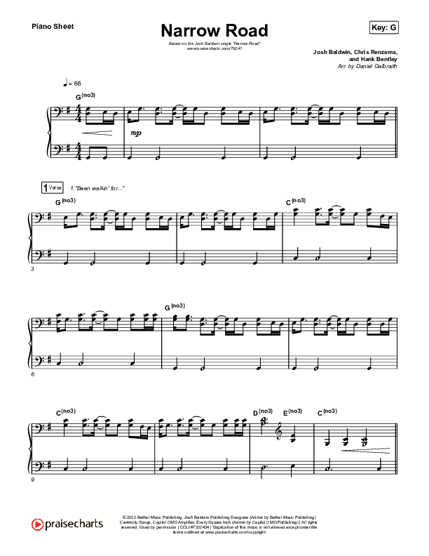 Narrow Road Piano Sheet (Josh Baldwin)