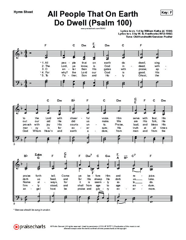 All People That On Earth Do Dwell (Psalm 100) (Coronation Version) Hymn Sheet (Keith & Kristyn Getty)
