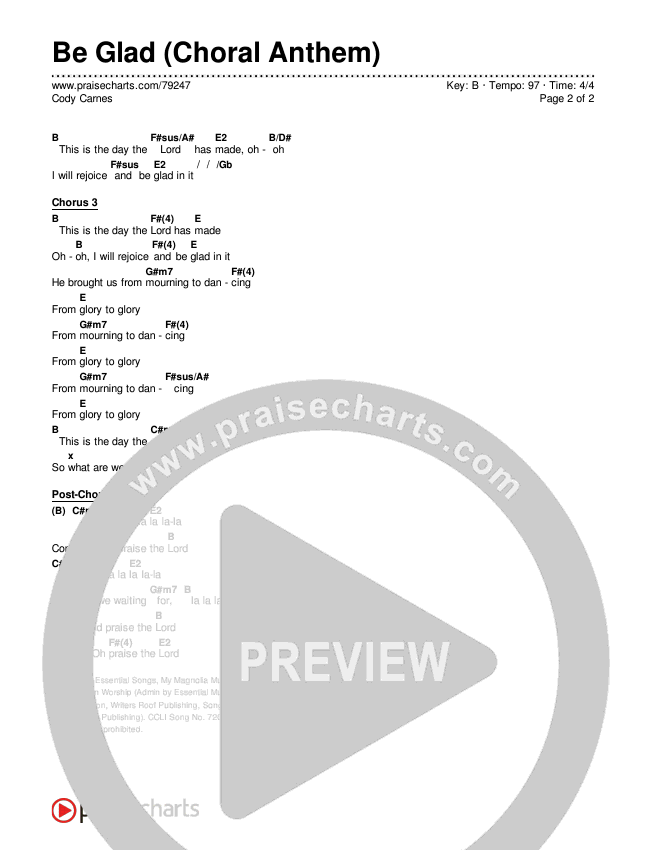 Be Glad (Choral Anthem SATB) Chords & Lyrics (Cody Carnes / Arr. Erik Foster)