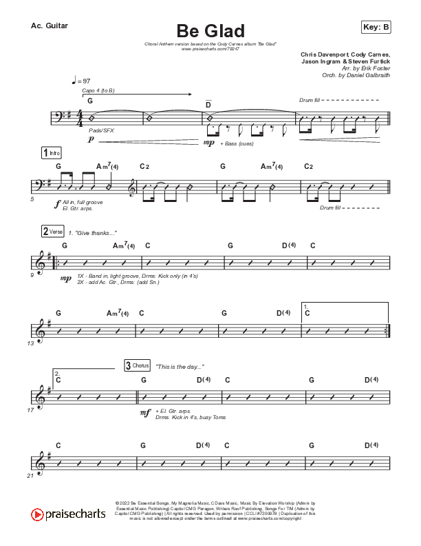 Be Glad (Choral Anthem SATB) Acoustic Guitar (Cody Carnes / Arr. Erik Foster)