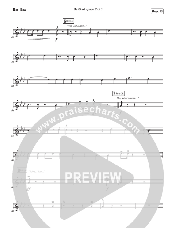 Be Glad (Choral Anthem SATB) Bari Sax (Cody Carnes / Arr. Erik Foster)