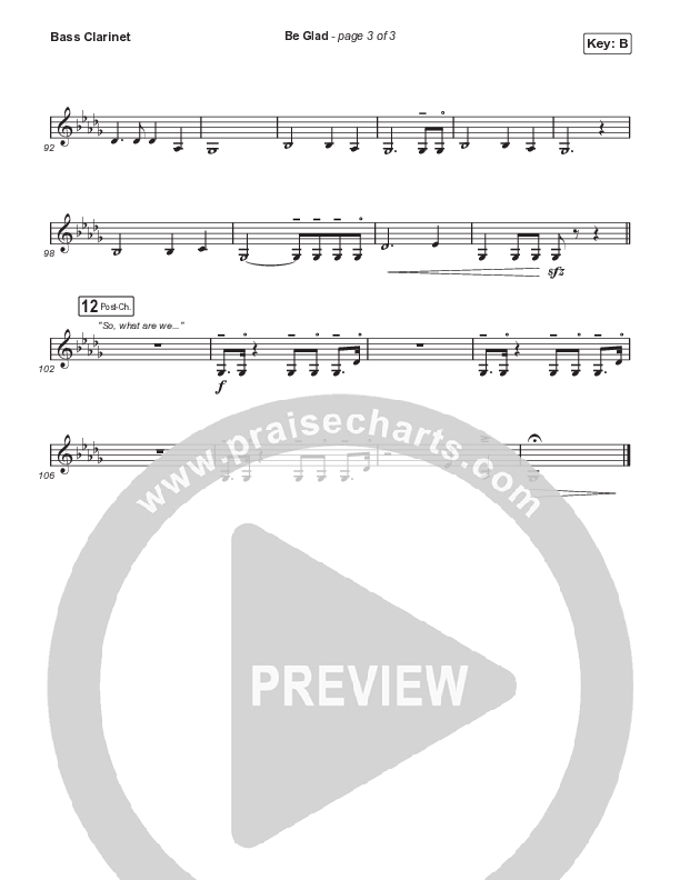 Be Glad (Choral Anthem SATB) Bass Clarinet (Cody Carnes / Arr. Erik Foster)