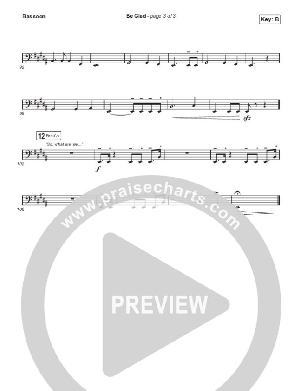 Be Glad (Choral Anthem SATB) Bassoon (Cody Carnes / Arr. Erik Foster)