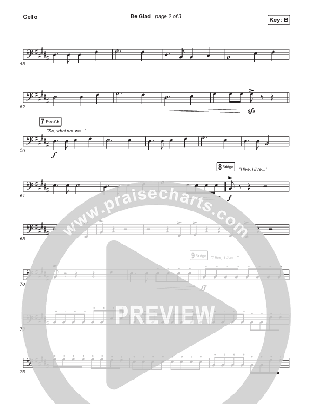 Be Glad (Choral Anthem SATB) Cello (Cody Carnes / Arr. Erik Foster)