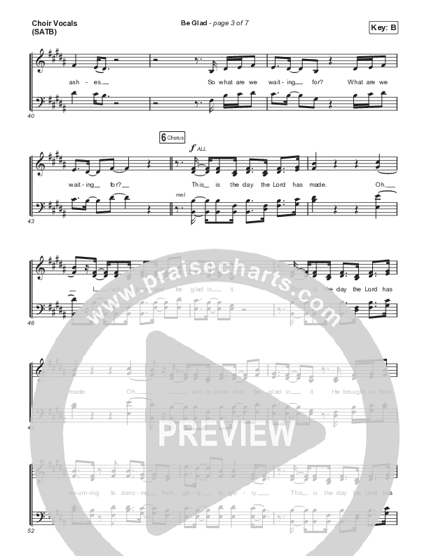 Be Glad (Choral Anthem SATB) Choir Sheet (SATB) (Cody Carnes / Arr. Erik Foster)