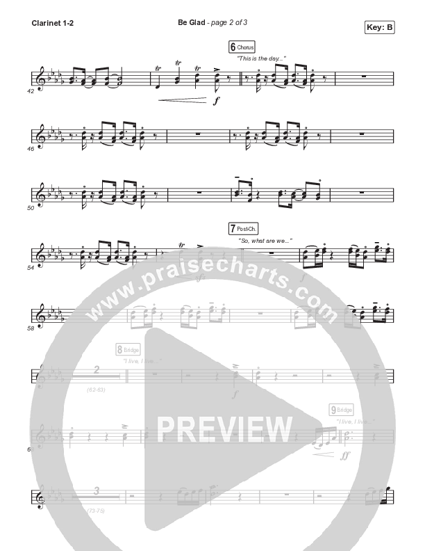 Be Glad (Choral Anthem SATB) Clarinet 1/2 (Cody Carnes / Arr. Erik Foster)