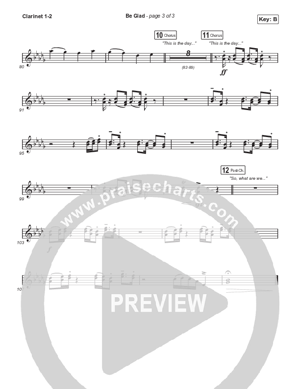 Be Glad (Choral Anthem SATB) Clarinet 1/2 (Cody Carnes / Arr. Erik Foster)