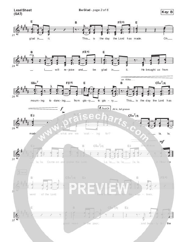 Be Glad (Choral Anthem SATB) Lead Sheet (SAT) (Cody Carnes / Arr. Erik Foster)