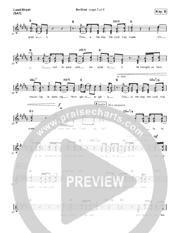 Be Glad (Choral Anthem SATB) Lead Sheet (SAT) (Cody Carnes / Arr. Erik Foster)