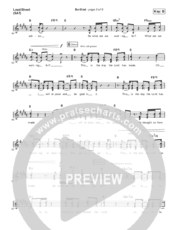 Be Glad (Choral Anthem SATB) Lead Sheet (SAT) (Cody Carnes / Arr. Erik Foster)