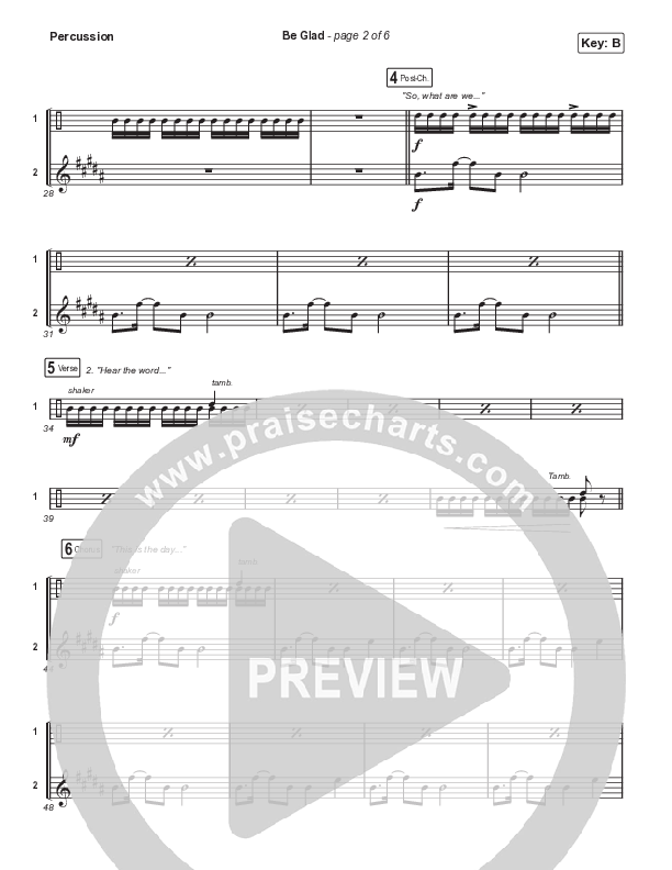 Be Glad (Choral Anthem SATB) Percussion (Cody Carnes / Arr. Erik Foster)