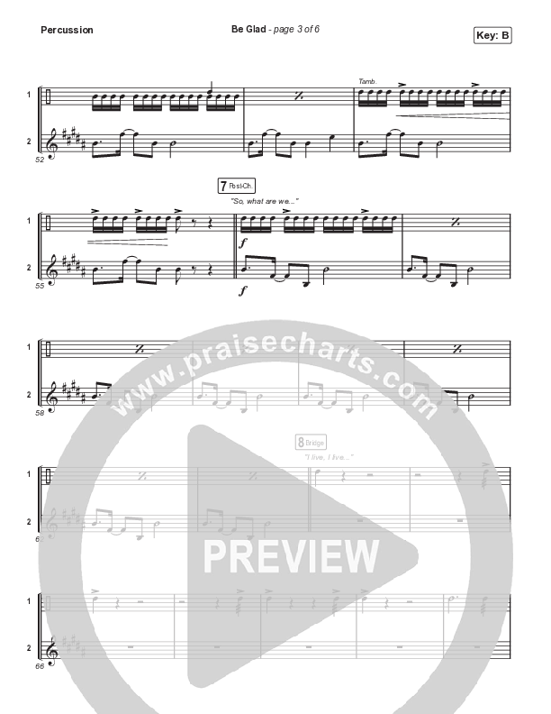 Be Glad (Choral Anthem SATB) Percussion (Cody Carnes / Arr. Erik Foster)