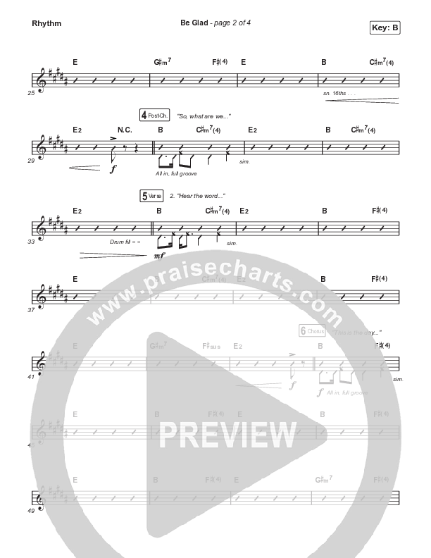 Be Glad (Choral Anthem SATB) Rhythm Chart (Cody Carnes / Arr. Erik Foster)