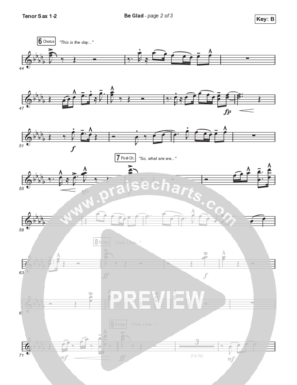 Be Glad (Choral Anthem SATB) Tenor Sax 1,2 (Cody Carnes / Arr. Erik Foster)