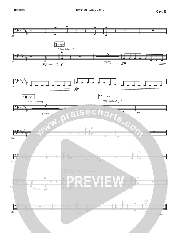 Be Glad (Choral Anthem SATB) Timpani (Cody Carnes / Arr. Erik Foster)