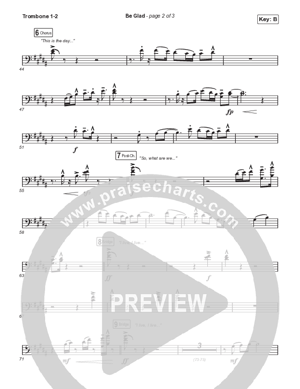 Be Glad (Choral Anthem SATB) Trombone 1/2 (Cody Carnes / Arr. Erik Foster)