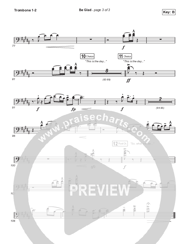 Be Glad (Choral Anthem SATB) Trombone 1,2 (Cody Carnes / Arr. Erik Foster)