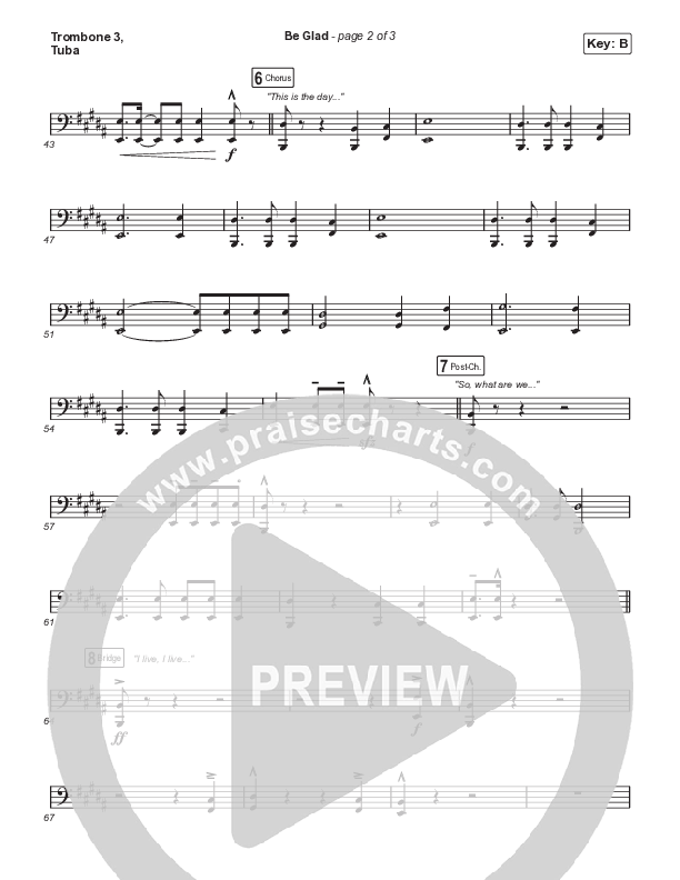 Be Glad (Choral Anthem SATB) Trombone 3/Tuba (Cody Carnes / Arr. Erik Foster)