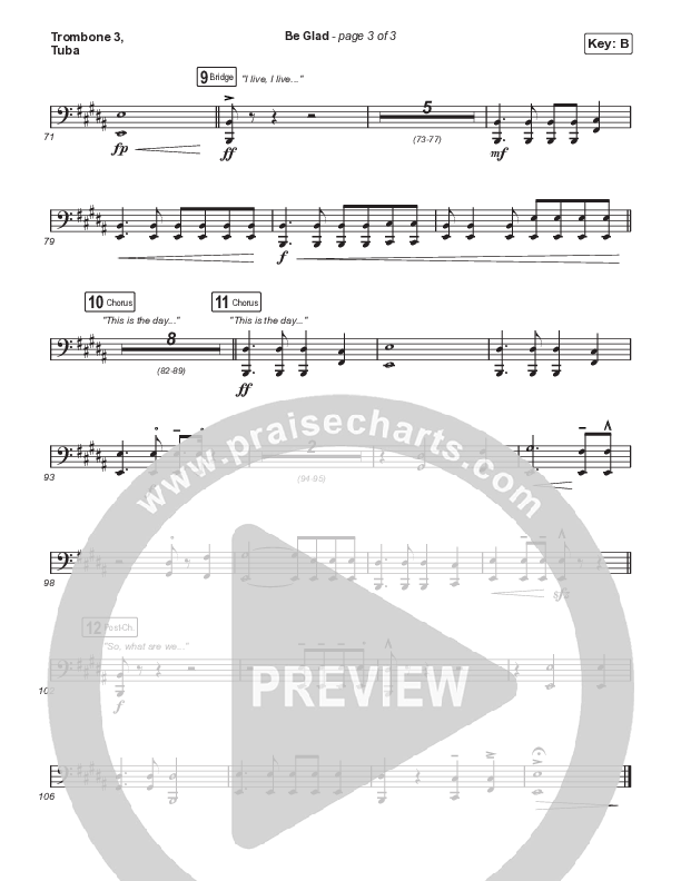 Be Glad (Choral Anthem SATB) Trombone 3/Tuba (Cody Carnes / Arr. Erik Foster)