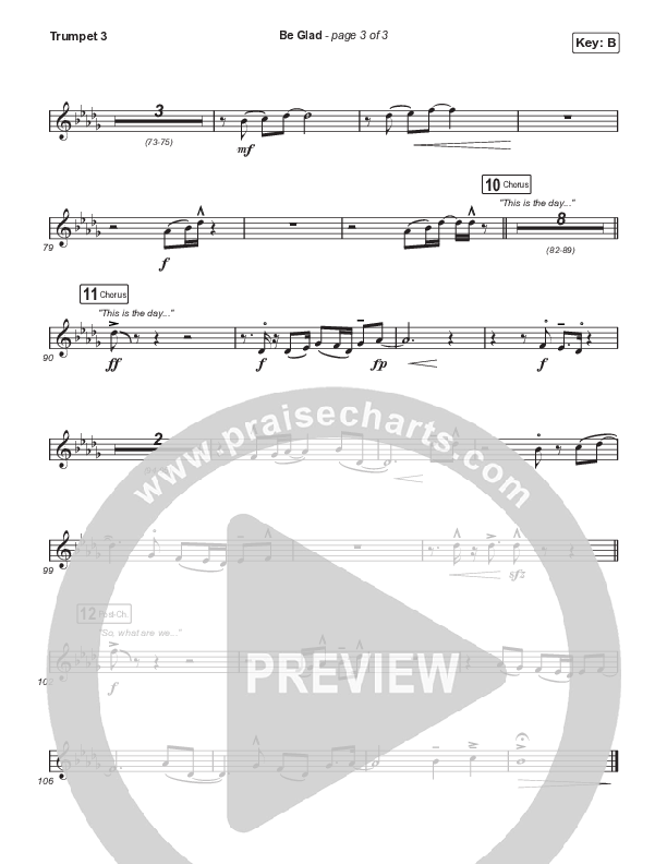 Be Glad (Choral Anthem SATB) Trumpet 3 (Cody Carnes / Arr. Erik Foster)